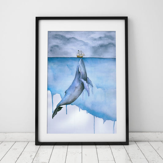 Humpback Whale & Boat | Watercolour Art Print I Unframed